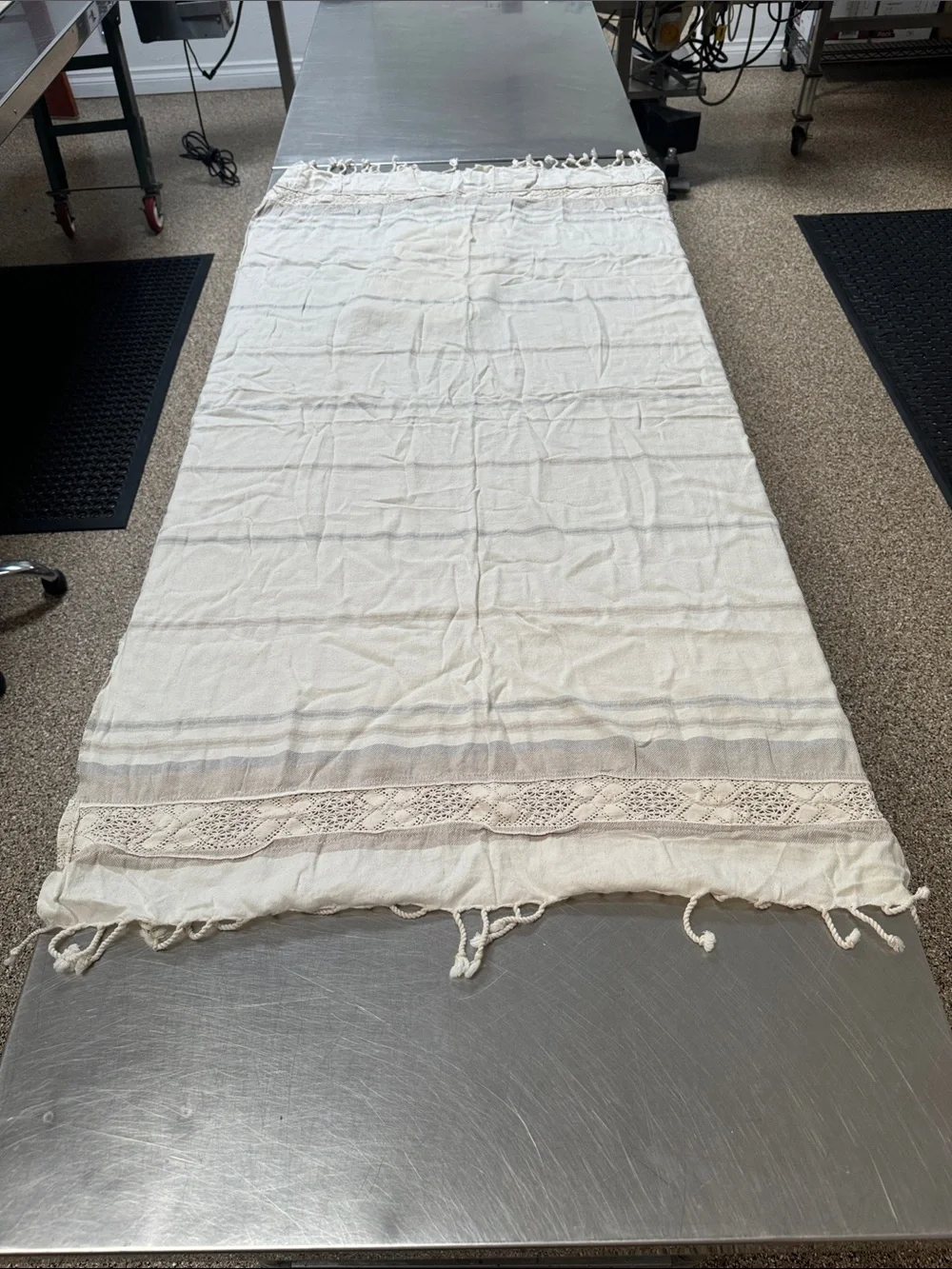 Gilded arrow beach maternity photo Cream Stripe Crochet Fringe Throw Blanket